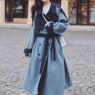 Double Breasted Two Tone Long Coat