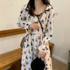 Floral Midi A-line Dress Black Floral - White - One Size