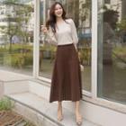 Pleated Flared Maxi Knit Skirt