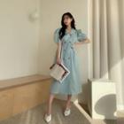 Puff-sleeve Double-breasted Coatdress With Sash