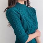 Mock-neck Elbow-sleeve Cable Sweater
