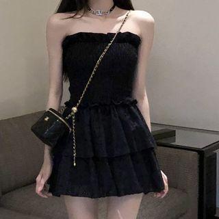 Strapless Ruffle Trim Mini A-line Dress