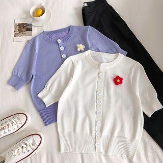 Flower Detail Short-sleeve Cardigan
