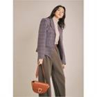 Shawl-collar Glen-plaid Jacket Purple - One Size