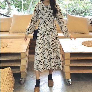Dotted Print Lace-up A-line Dress
