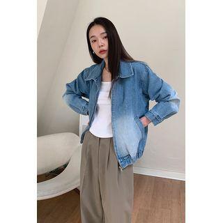 Washed Zip-up Denim Blouson Jacket Blue - One Size