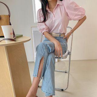 Puff-sleeve Pastel Polo Shirt
