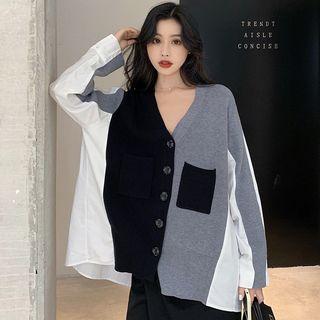 Contrast Panel Chiffon-panel Cardigan As Shown In Figure - One Size
