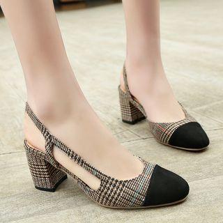 Plaid Block Heel Pumps / Plaid Block Heel Sandals