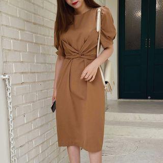 Puff-sleeve Twist-front Dress