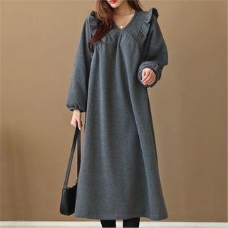 V-neck Frilled Flared Dress