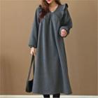 V-neck Frilled Flared Dress