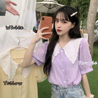 Eyelet Lace Collar Short-sleeve Blouse