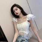 Eyelet Lace Slim-fit Cropped Top White - One Size
