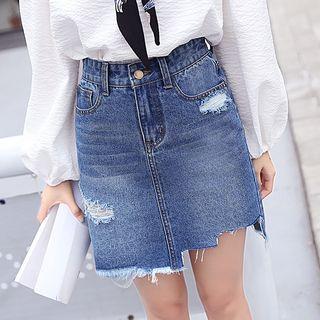 High-waist Rip Denim Skirt