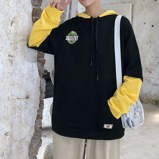 Mock Two-piece Lettering-back Hoodie