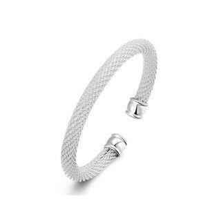 Fashion Simple Geometric Mesh Round Open Bangle Silver - One Size