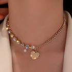 Heart Rhinestone Alloy Choker Necklace - Gold - One Size