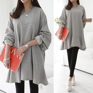 Flounced-hem Brushed-fleece Over-fit Pullover