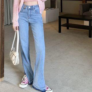 High-waist Straight Leg Slit Hem Jeans