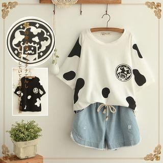 Short-sleeve Milk Cow Print T-shirt