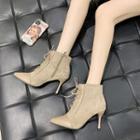 Kitten-heel Pointed Lace-up Short Boots