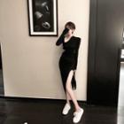 Long-sleeve Cutout Slim Fit Slit Dress