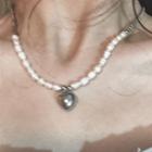 Heart Pendant Faux Pearl Necklace 0814a - Necklace - Pearl White & Silver - One Size