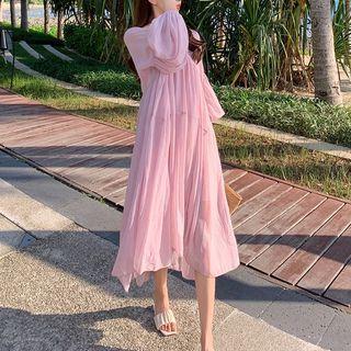 Set: Slipdress + Puff-sleeve Maxi Smock Dress