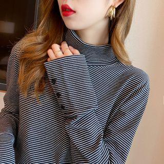High-neck Striped T-shirt In 7 Colors