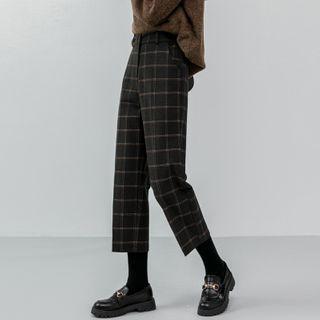 Plaid High-waist Straight-cut Cropped Pants