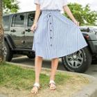 Drawstring-waist A-line Striped Skirt