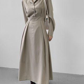 Open-placket Pleated Maxi Dress