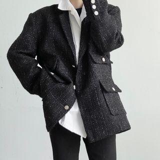 Single Breasted Tweed Oversized Jacket