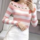Striped Cut-out Long-sleeve Knit Top
