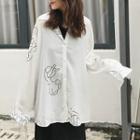 Oversized Print Blouse White - One Size
