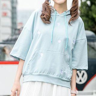Heart Embroidered Elbow Sleeve Hoodie