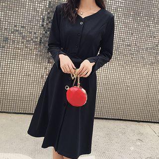 Long-sleeve Tie-waist A-line Midi Shirt Dress