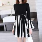 Knit Long-sleeve Mini Stripe A-line Dress