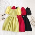 Square Neck Puff-sleeve A-line Dress