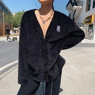 V Neck Lettering Lace-up Coat