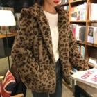 Hooded Leopard Patterned Zip Jacket