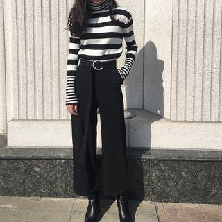 Stripe Turtleneck Long-sleeve Knit Sweater
