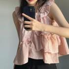 Sleeveless Plaid Blouse Pink - One Size