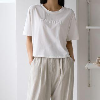 Letter Round-neck Cropped T-shirt