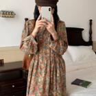 Long-sleeve Square Neck Floral Print Dress Floral - One Size
