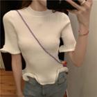 Short-sleeve Ruffled Knit Top As Shown In Figure - One Size