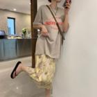 Lettering Short-sleeve T-shirt / Floral Midi A-line Dress