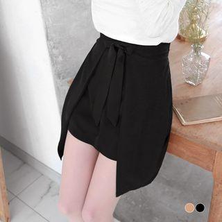 Plain Bow Decor Dipped Hem A-line Skirt