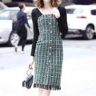 Long-sleeve Panel Sheath Tweed Dress